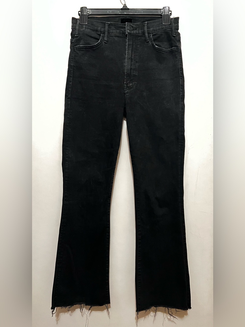MOTHER Black High-Rise The Hustler Ankle Fray Jeans in Not Guilty